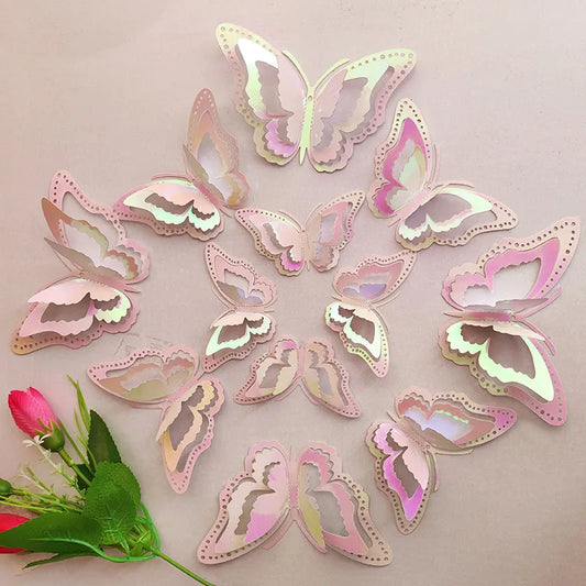 12pcs/set Gradient Hollow 3d Butterfly Wall Sticker For Wedding Decoration Living Room Window Home Decor Gold Silver Butterflies