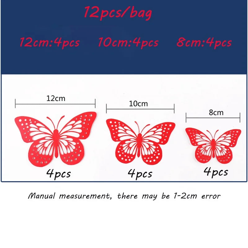 12pcs/set Gradient Hollow 3d Butterfly Wall Sticker For Wedding Decoration Living Room Window Home Decor Gold Silver Butterflies