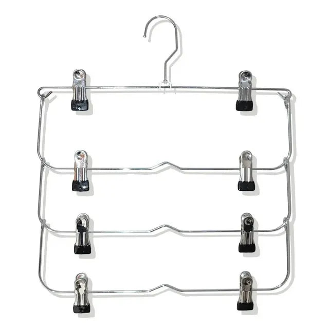 1PC Multilayer Clothes Hangers with 12 Clips Clothing Storage Rack Holder Drying Wardrobe Folding Pants Clothes Metal Skirt Rack