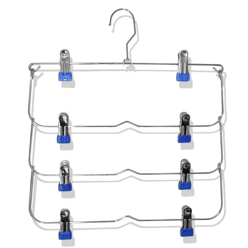 1PC Multilayer Clothes Hangers with 12 Clips Clothing Storage Rack Holder Drying Wardrobe Folding Pants Clothes Metal Skirt Rack