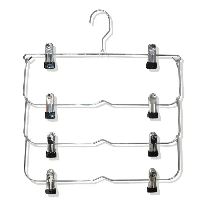 1PC Multilayer Clothes Hangers with 12 Clips Clothing Storage Rack Holder Drying Wardrobe Folding Pants Clothes Metal Skirt Rack