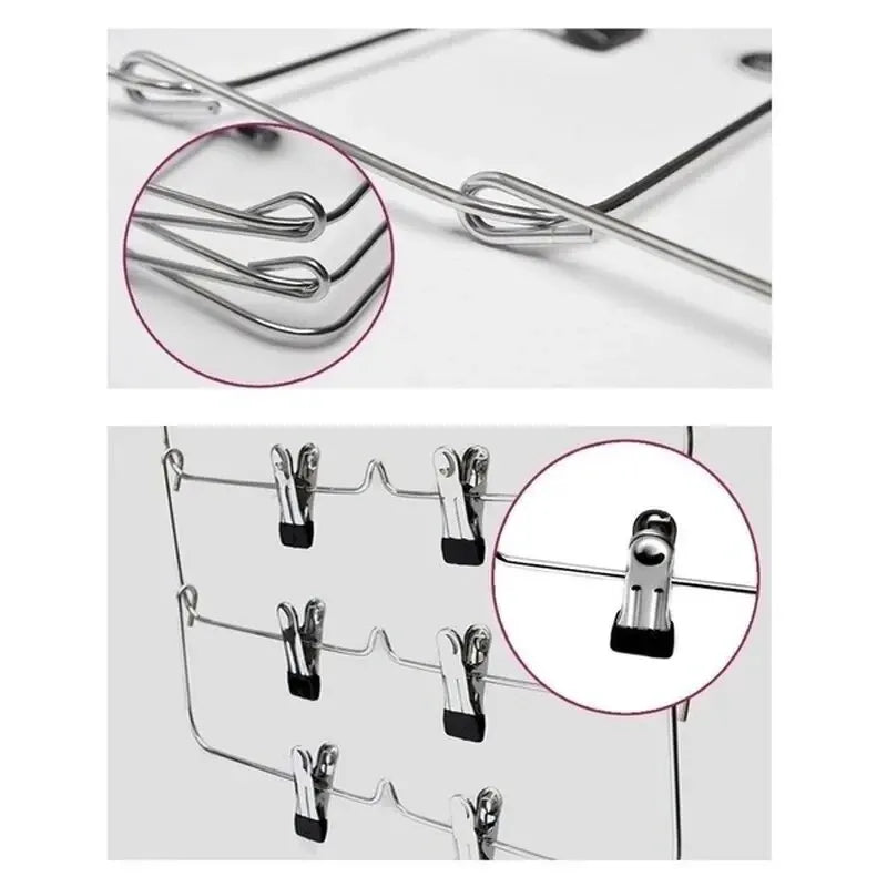 1PC Multilayer Clothes Hangers with 12 Clips Clothing Storage Rack Holder Drying Wardrobe Folding Pants Clothes Metal Skirt Rack