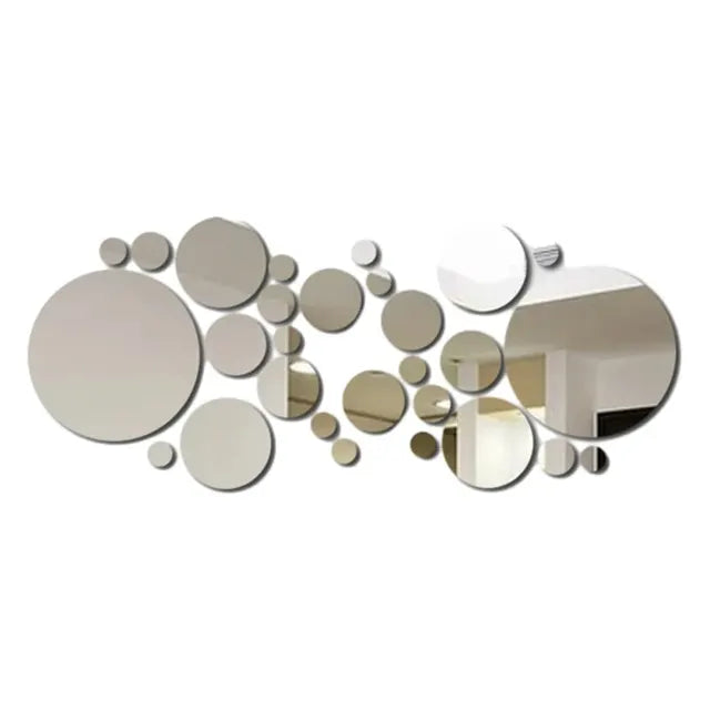 26 PCs 3D Acrylic Mirror Wall Sticker, round Mirror, DIY Bedroom, Bathroom and TV Background Room Sticker Wall Decoration