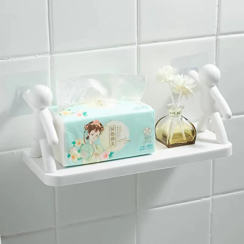 Bathroom Self-adhesive Shampoo Shelves Shower Towel Storage Rack Cosmetic Toilet Organizer Home Decor Kitchen PP Plastic Rack