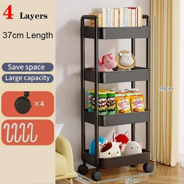 Mobile Storage Rack Trolley Household Kitchen Organizer Multi Storey Bathroom Cart Bedroom Snacks Storage Shelf Home Accessories