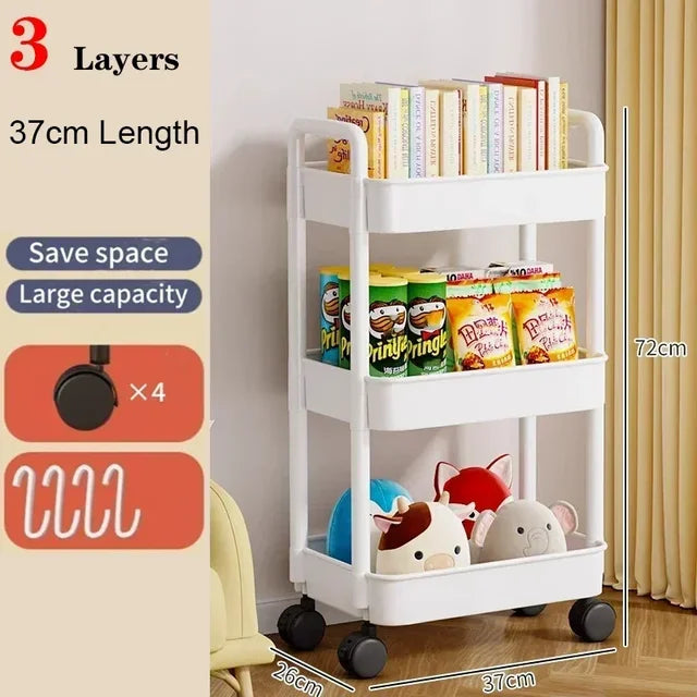 Mobile Storage Rack Trolley Household Kitchen Organizer Multi Storey Bathroom Cart Bedroom Snacks Storage Shelf Home Accessories