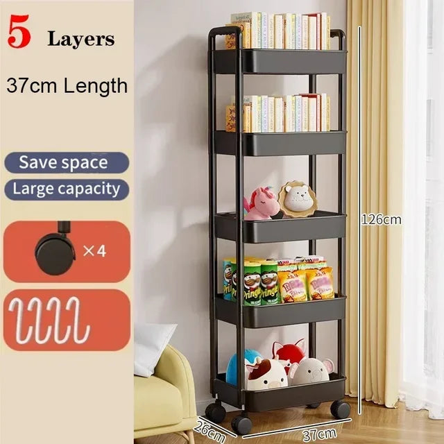 Mobile Storage Rack Trolley Household Kitchen Organizer Multi Storey Bathroom Cart Bedroom Snacks Storage Shelf Home Accessories