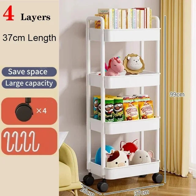 Mobile Storage Rack Trolley Household Kitchen Organizer Multi Storey Bathroom Cart Bedroom Snacks Storage Shelf Home Accessories