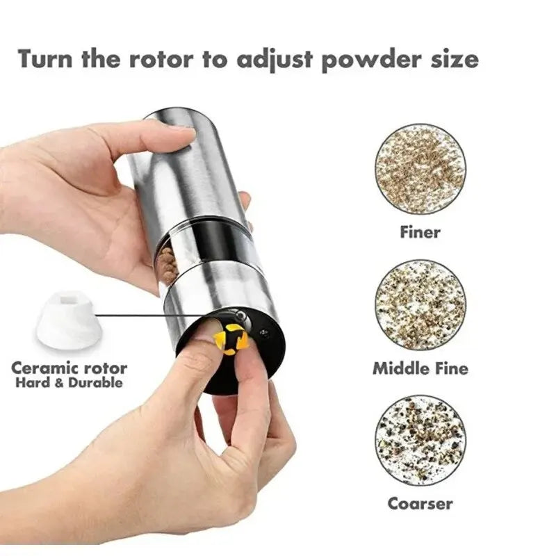 Stainless Steel Electric Pepper Grinder Spices Sea Salt Kitchen Outdoor Barbecue Seasoning Coarser Adjustment Cooking Tools