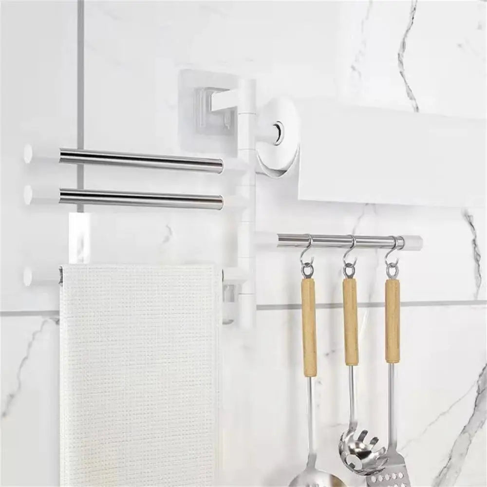 Towel Rack Bathroom Accessories Rotatable Towel Holder Space Aluminum 2/3/4/5/6/7/8 -Bar Hanging Wall Mounted Towel Hanger